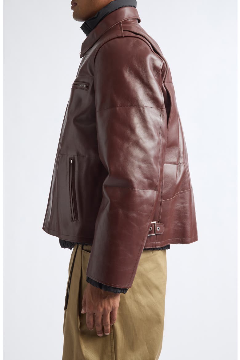 Layered Leather Puffer Jacket, Alternate, color, BROWN/ BLACK