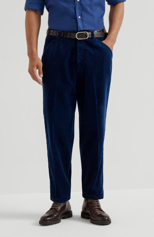 Brunello Cucinelli Corduroy Leisure Fit Trousers In Blue