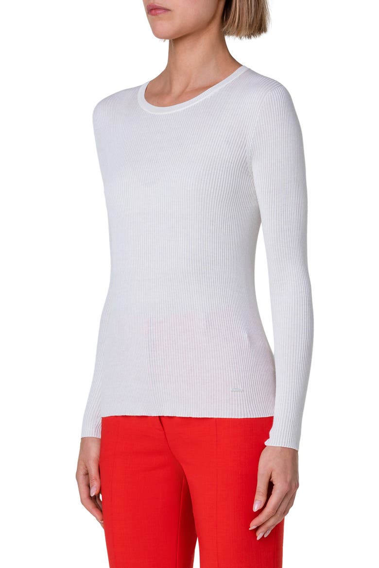 Rib Silk & Cotton Crewneck Sweater, Alternate, color, ECRU