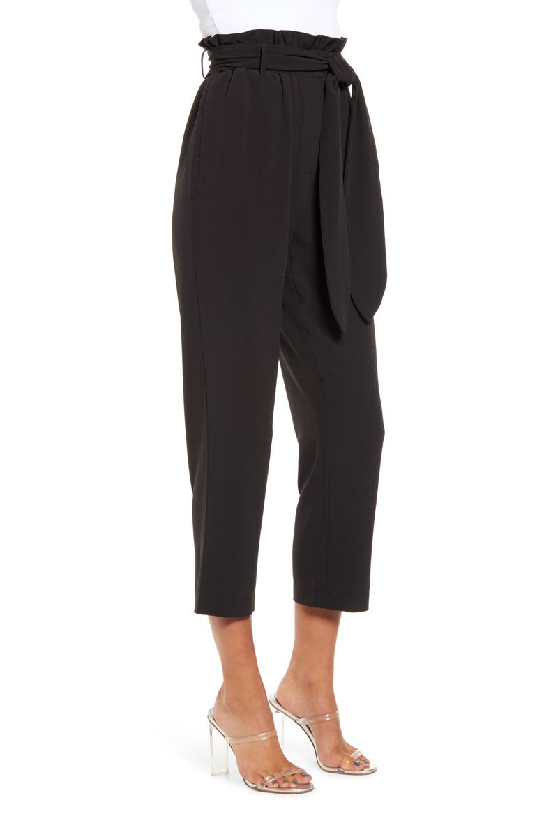x Influencers Tie Waist Paperbag Pants, Alternate, color, BLACK