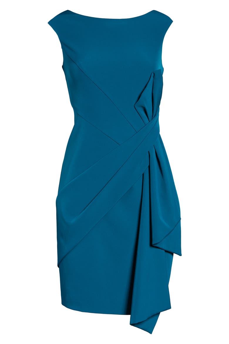 Side Drape Laguna Crepe Cocktail Dress, Alternate, color, TEAL