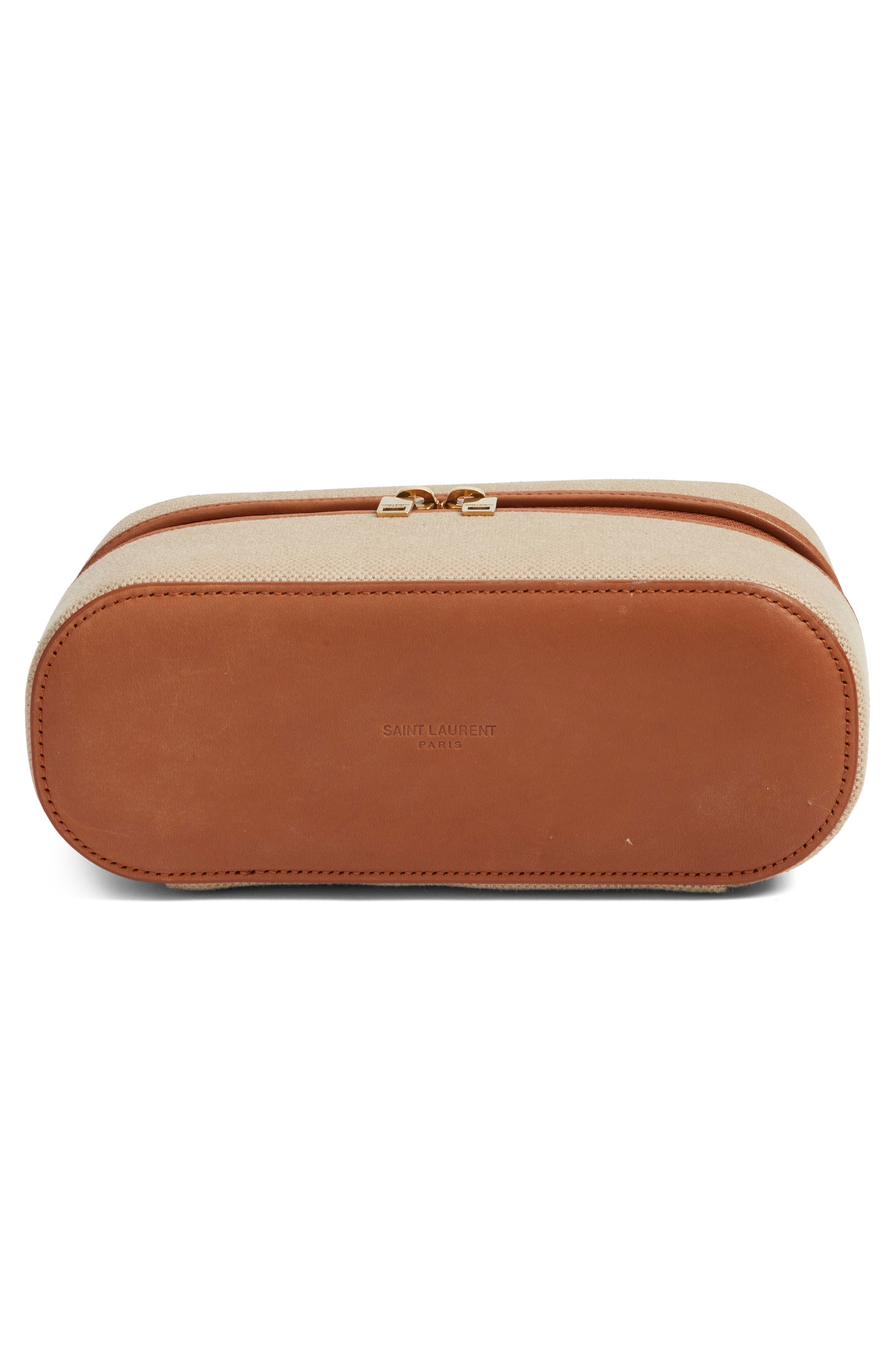 Saint Laurent Gaby Canvas & Leather Vanity Case, Alternate, color, Desert Dust/ Brick