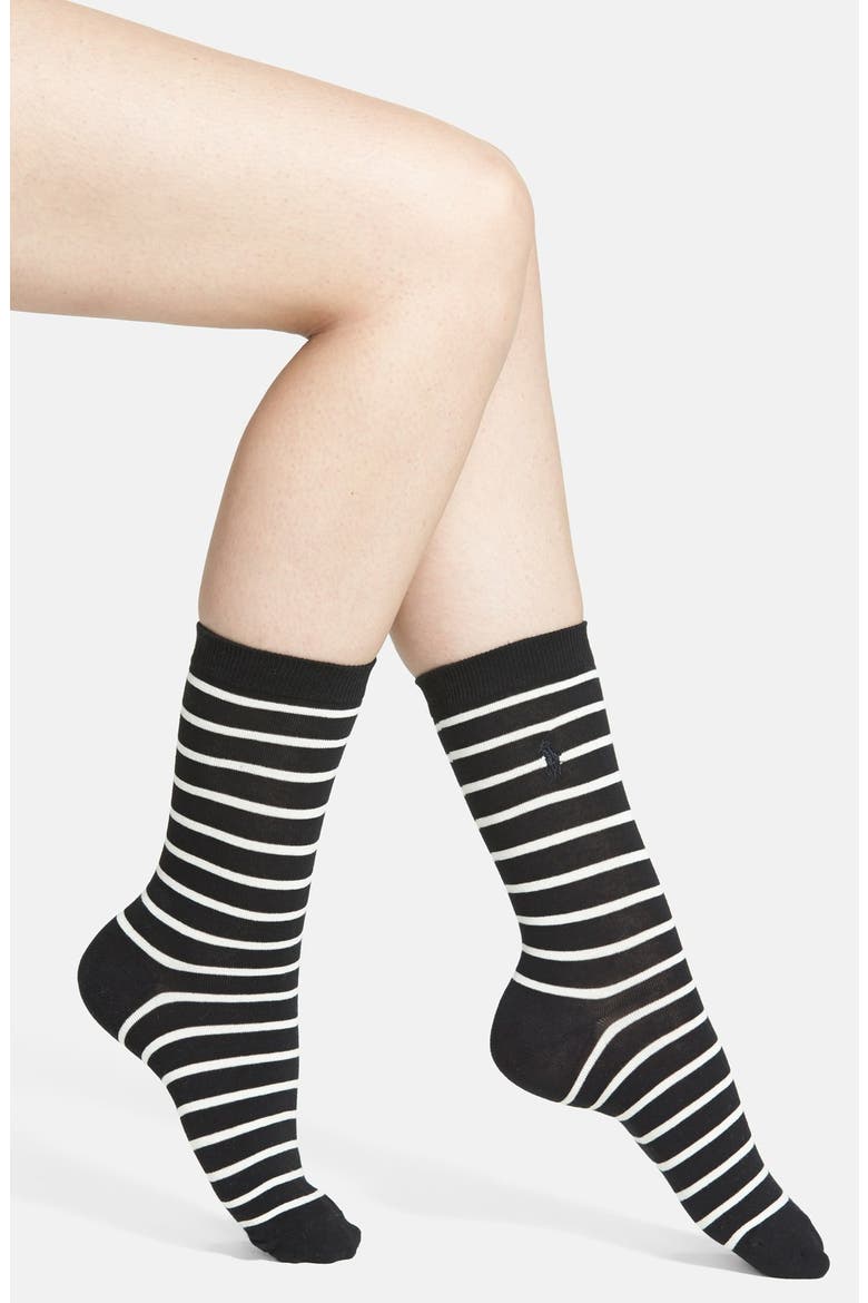 'St. James' Stripe Trouser Socks, Main, color, BLACK