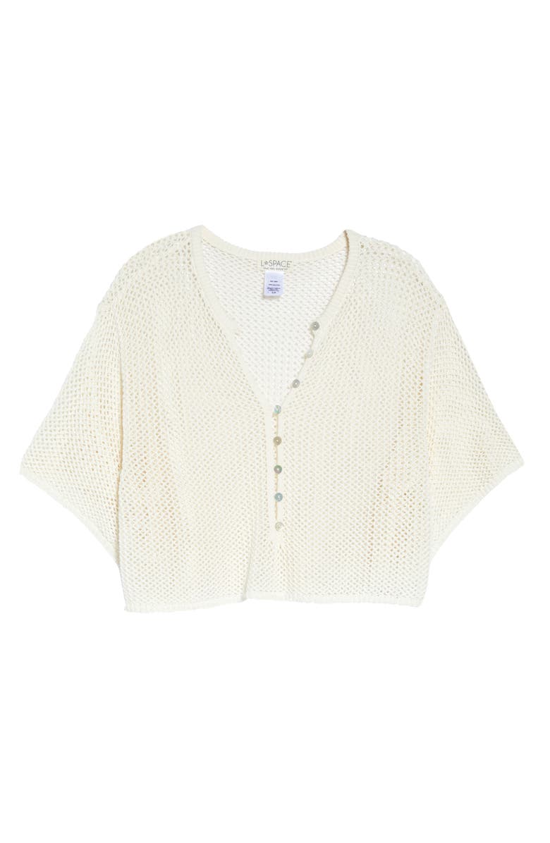 LSPACE Coast Is Clear Open Stitch Cotton Crop Cardigan, Alternate, color, Cream