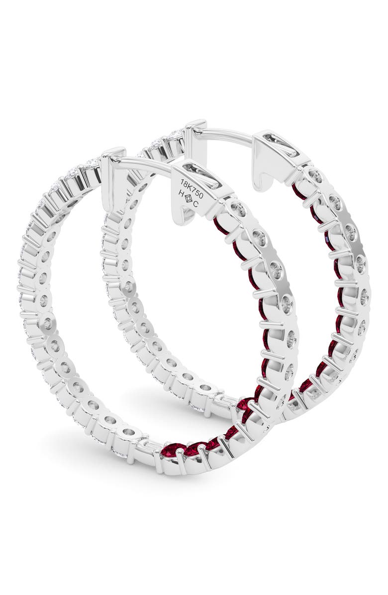 HauteCarat Lab Grown Diamond & Birthstone Inside Out Hoop Earrings, Alternate, color, 18K White Gold