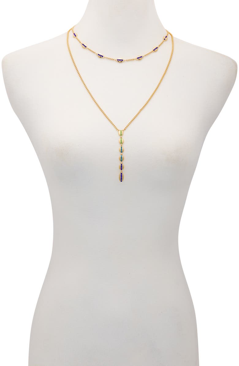 Vince Camuto Crystal Layered Chain Y-Necklace, Alternate, color, Gold Tone