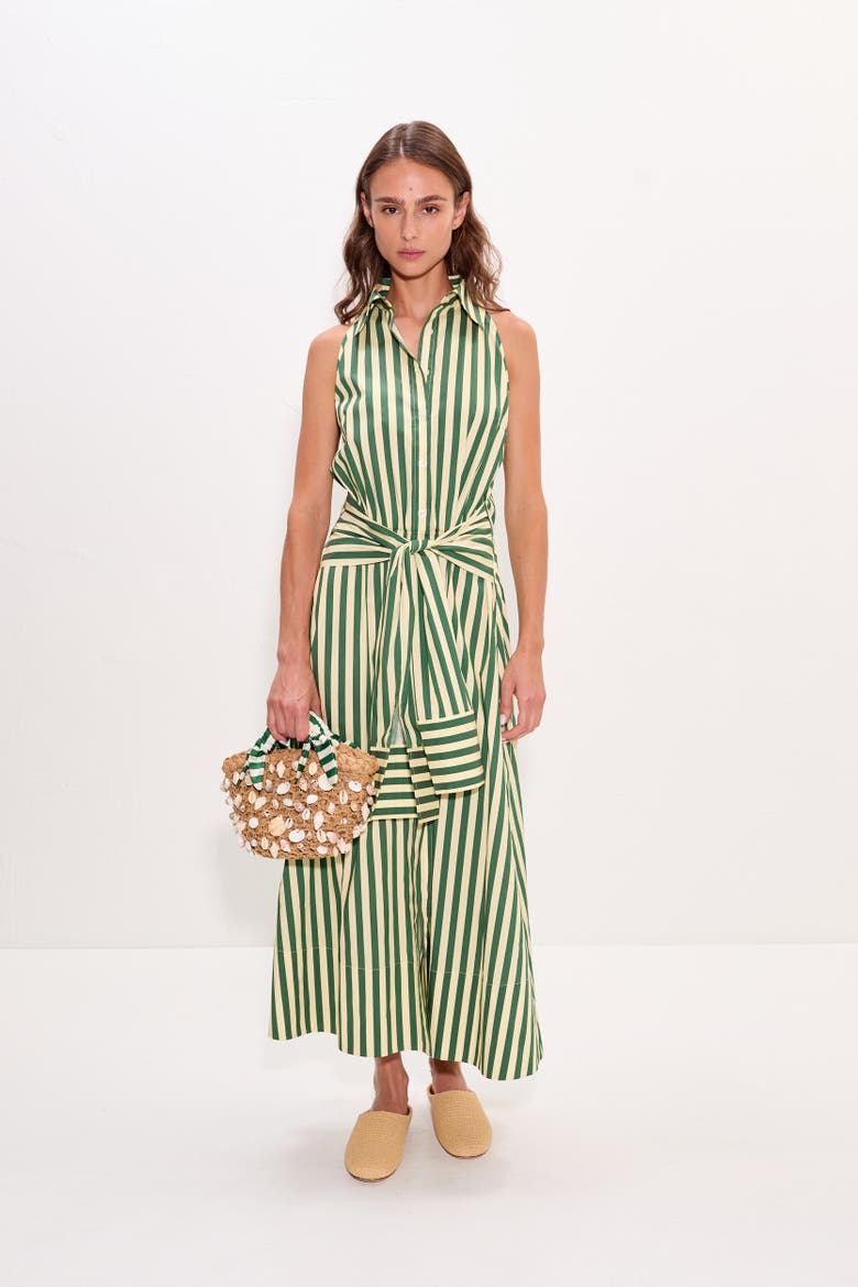 Inna Sleeveless Poplin Dress, Alternate, color, Gummy Green/Ecru