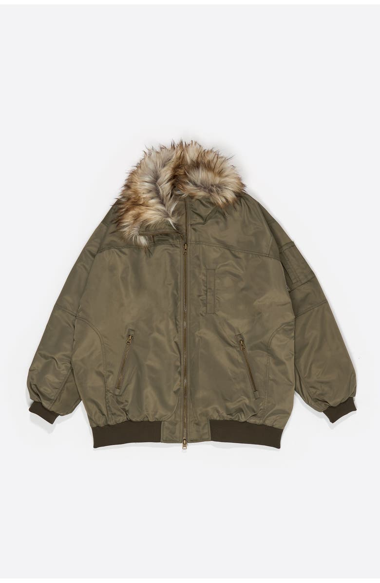 Bimba y Lola Fur-Lined Padded Bomber, Alternate, color, Light Khaki