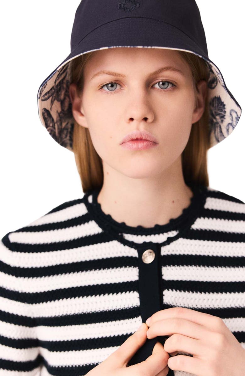 maje Crochet cropped cardigan, Alternate, color, White/Navy