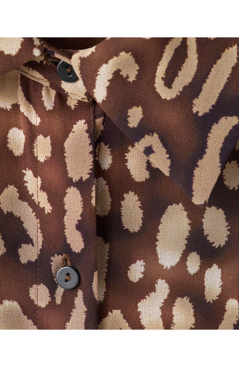 MANGO Leopard Print Long Sleeve Shirtdress, Alternate, color, Brown