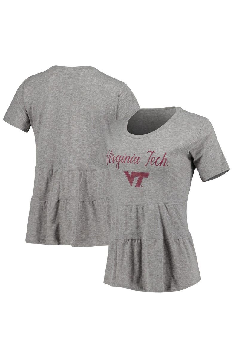 BOXERCRAFT Women's Gray Virginia Tech Hokies Willow Ruffle-Bottom T-Shirt, Main, color, 