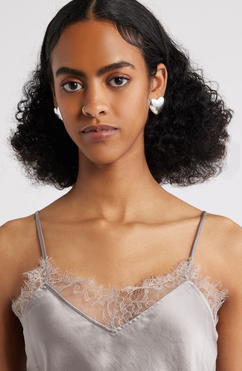 Open Edit Puffy Heart Stud Earrings, Alternate, color, Silver