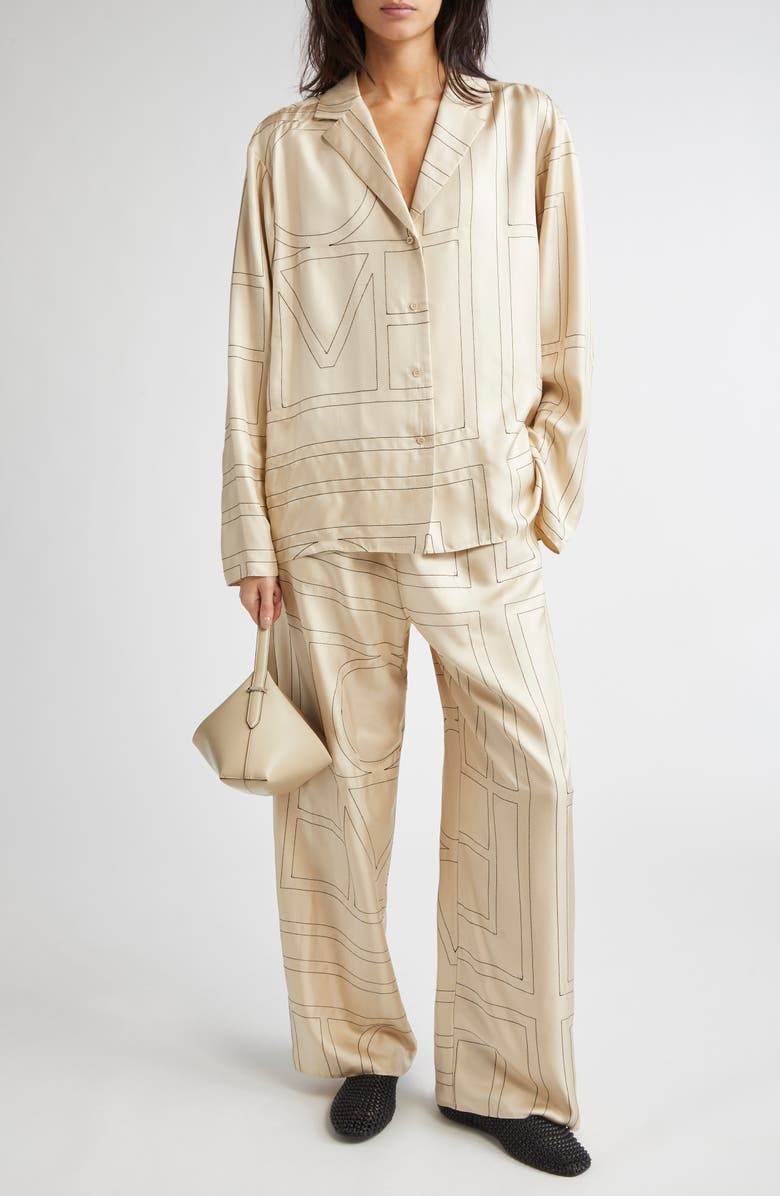 TOTEME Monogram Silk Pajama Top, Alternate, color, Ivory Monogram