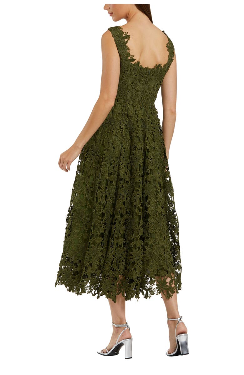 Mac Duggal Sleeveless Square Neck Lace A-Line Midi Dress, Alternate, color, Army Green