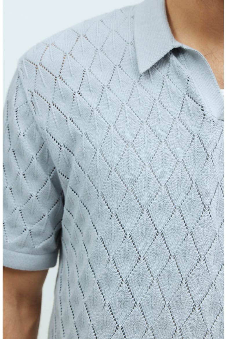 Diamond Stitch Johnny Collar Polo Sweater, Alternate, color, GLASSWARE BLUE