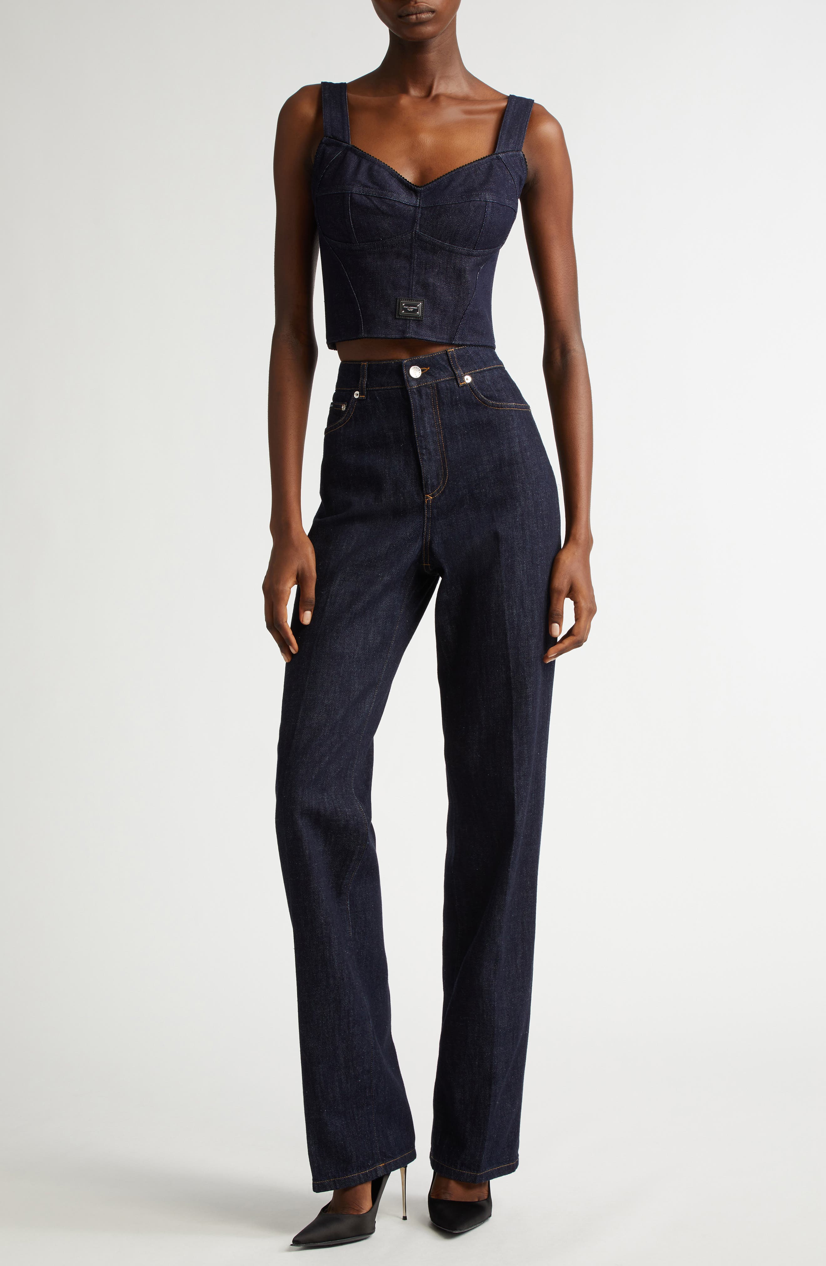 Logo Plaque Denim Corset Top - image 2