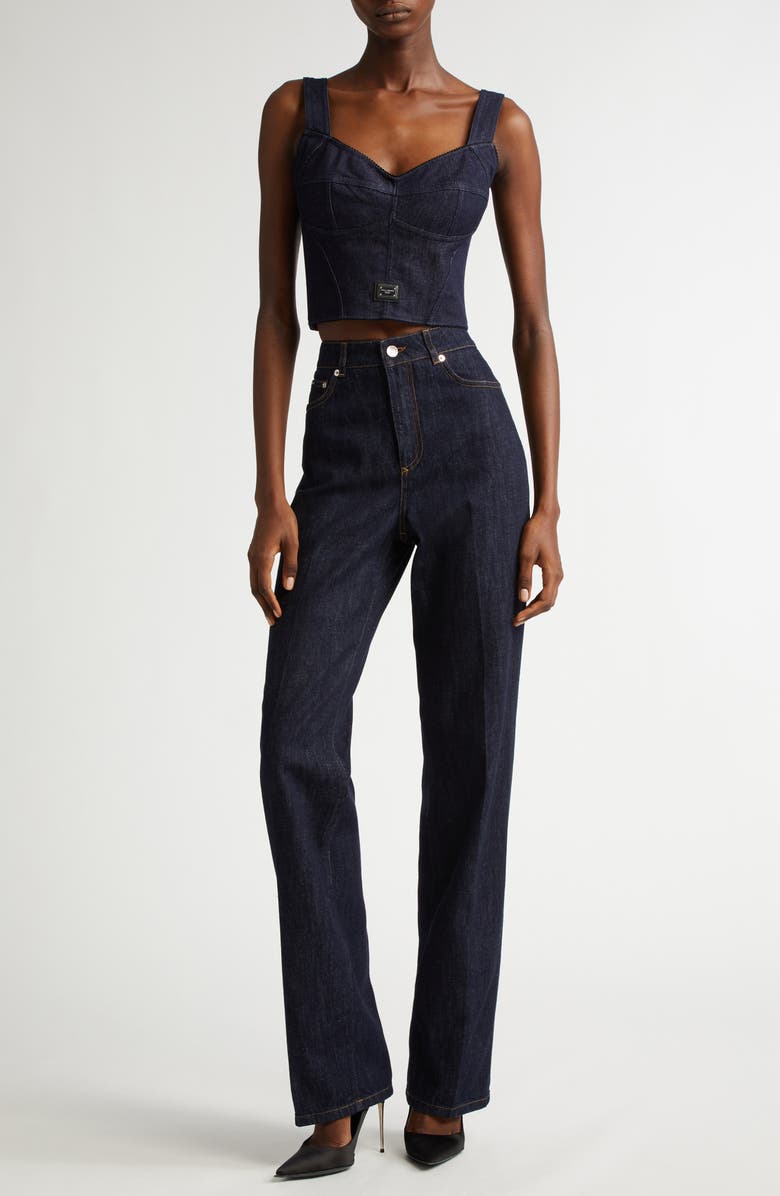 Dolce&Gabbana Logo Plaque Denim Corset Top, Alternate, color, S9001 Variante Abbinata