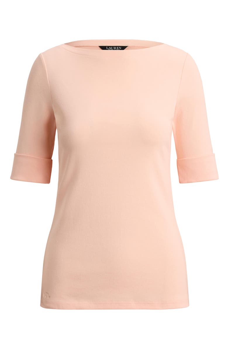 Lauren Ralph Lauren Judy Elbow Sleeve Boat Neck Stretch Cotton Top, Alternate, color, Light Portside Coral