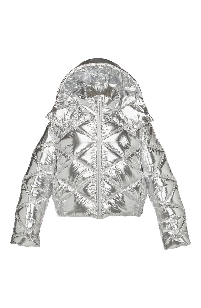MCM Apres-Ski Quilted Puffer Jacket in Metallic Polyester, Alternate, color, Silver