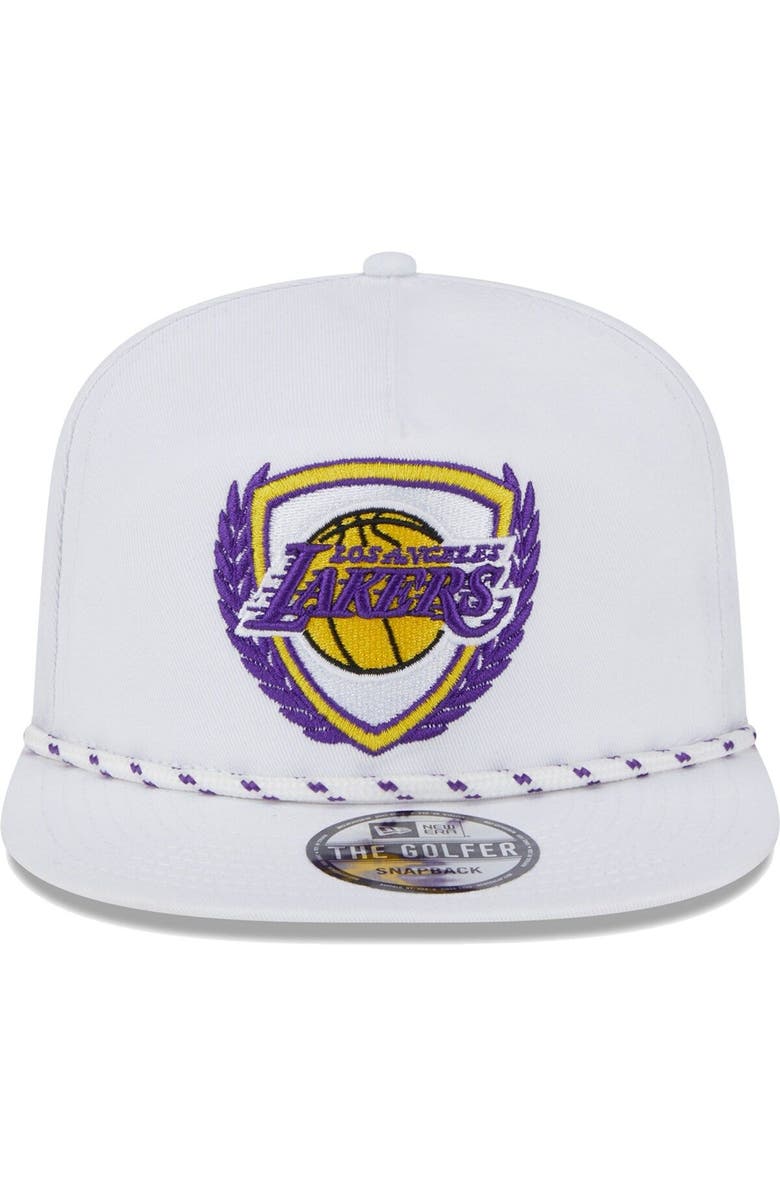 New Era Men's New Era White Los Angeles Lakers The Golfer Crest Snapback Hat, Alternate, color,