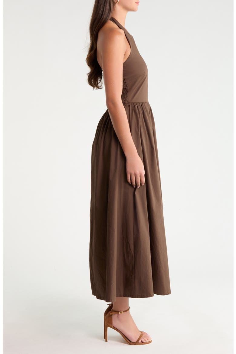 Daine Cotton Halter Midi Dress, Alternate, color, BROWN