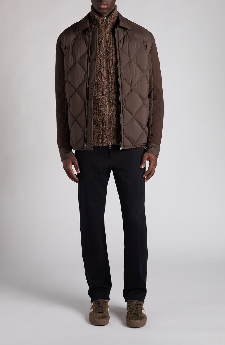 Moncler Aiguille Mixed Media Down Shirt Jacket, Alternate, color, Brown