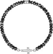 Karma and Luck Hematite Sterling Silver Cross Charm Women's Beaded Bracelet - Grounded in Faith