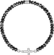 Karma and Luck Hematite Sterling Silver Cross Charm Women's Beaded Bracelet - Grounded in Faith