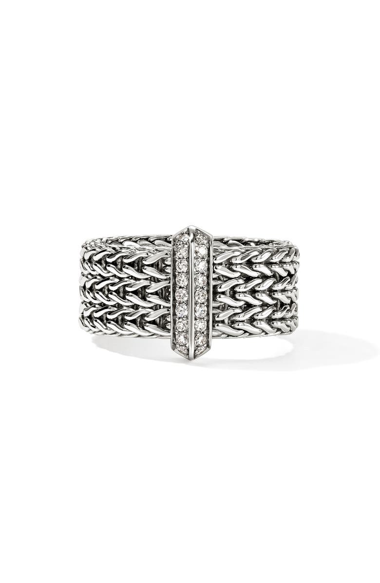John Hardy Icon Link Ring with Diamonds, Main, color, Silver