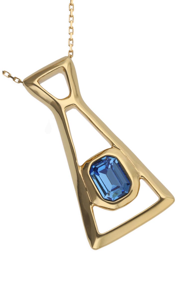 Gold-Tone Geometric Necklace with Blue Crystal, Alternate, color, Gold