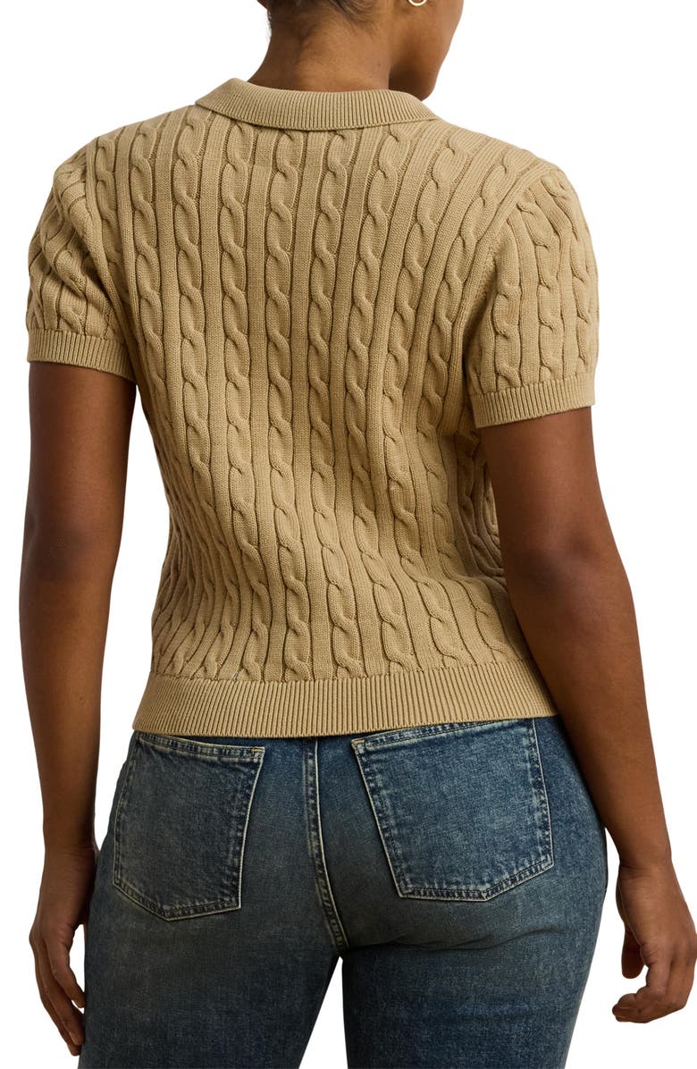 Lauren Ralph Lauren Short Sleeve Cable Knit Cotton Polo Sweater, Alternate, color,