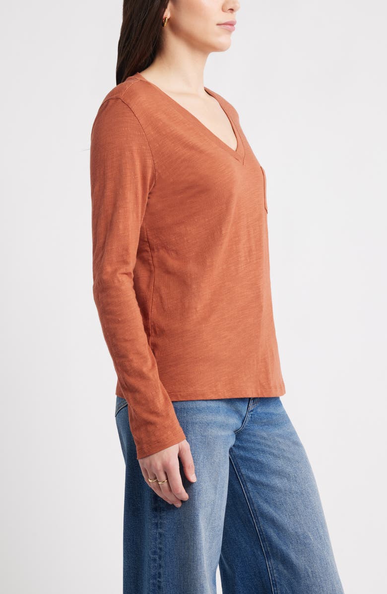 Caslon<sup>®</sup> Long Sleeve V-Neck T-Shirt, Alternate, color, Rust Sequoia
