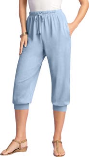Roaman's Plus Size Soft Knit Capri Pant With Drawstring Waist