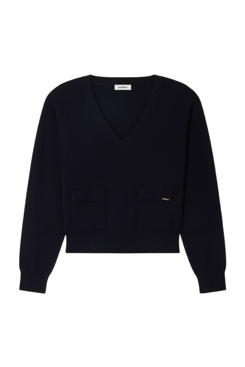 V-neck wool sweater, Alternate, color, Navy blue