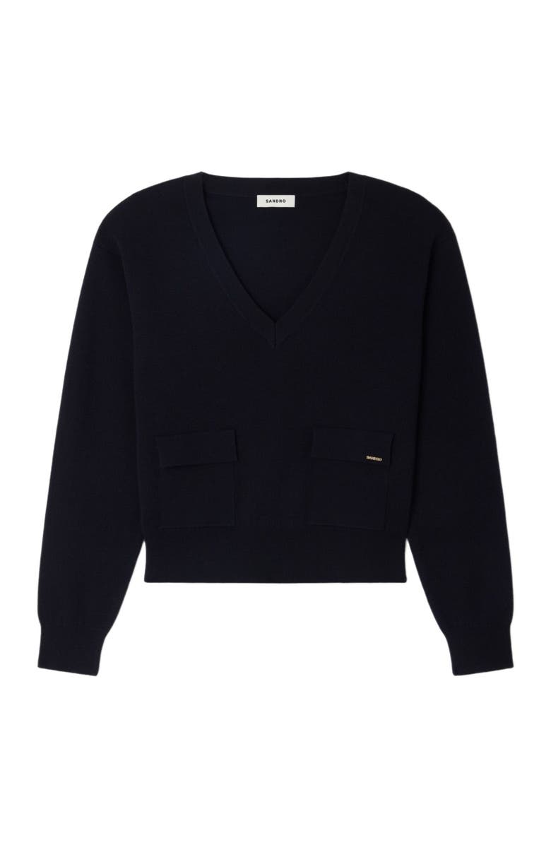 SANDRO V-neck wool sweater, Alternate, color, Navy Blue