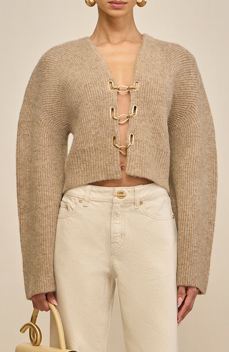 Cult Gaia Mayalu Crop Rib Cardigan, Main, color, Beach Melange