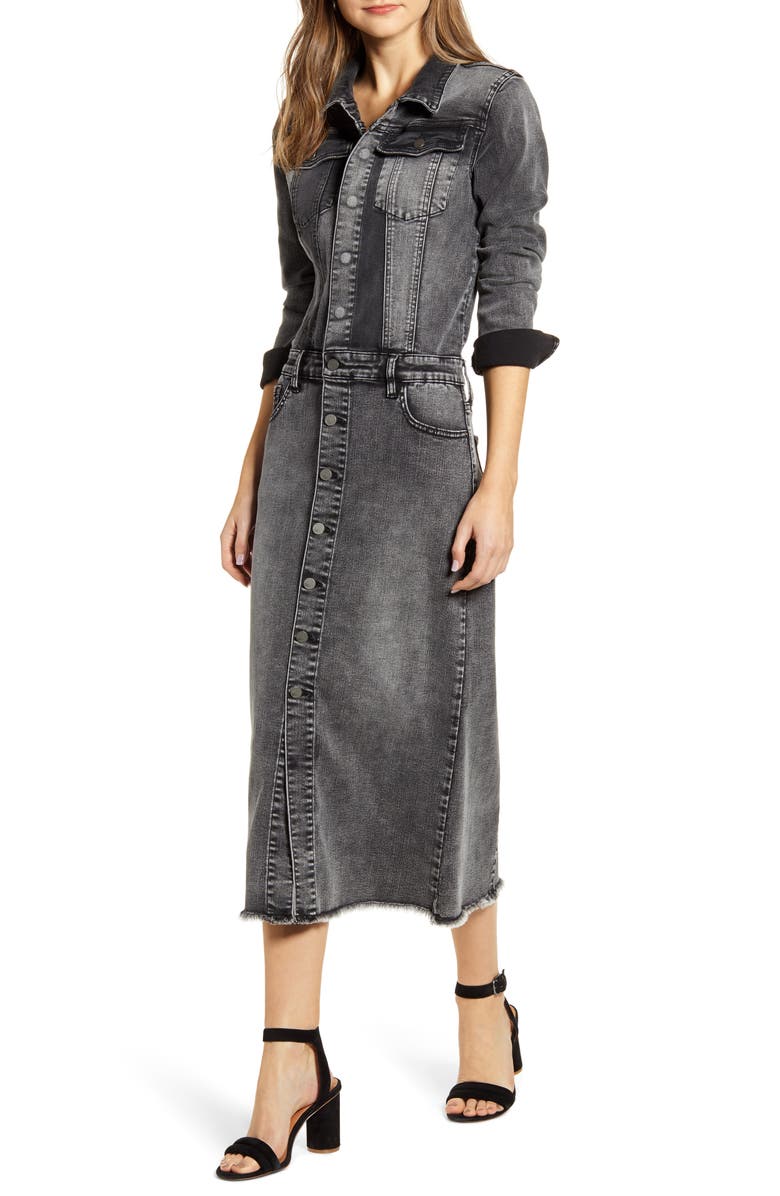 Wash Lab Denim Long Sleeve Denim Midi Dress, Main, color,