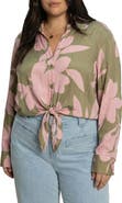Sanctuary Lover Print Tie Hem Crop Sateen Shirt