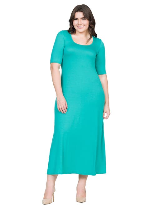 24seven Comfort Apparel Elbow Length Sleeve Maxi Dress In Blue