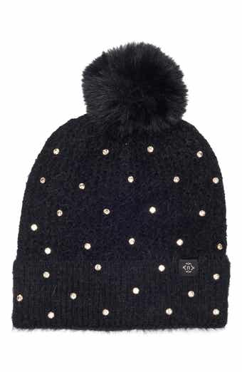 Star Embellished Faux Fur Pom Beanie