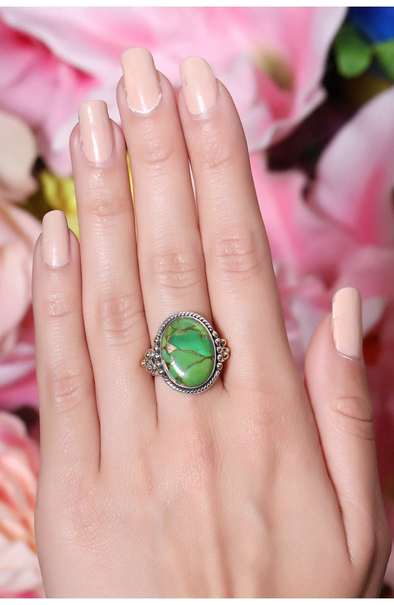 NITYA Green Copper Turquoise Brass Beaded Sterling Silver Ring, Alternate, color, 