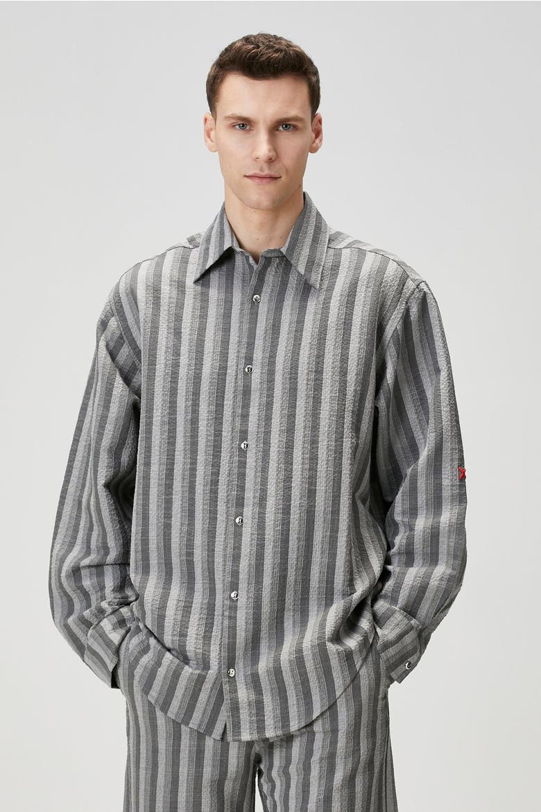 Linen & Cotton Blend Checked Woven Shirt, Alternate, color, grey