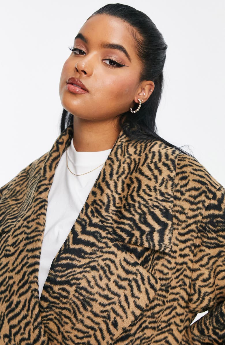 ASOS DESIGN Curve Animal Print Coat, Alternate, color, 