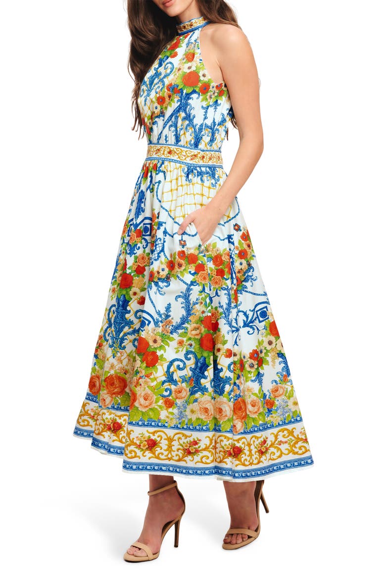 Floral Sleeveless Cotton Maxi Dress, Main, color, IVORY BLUE