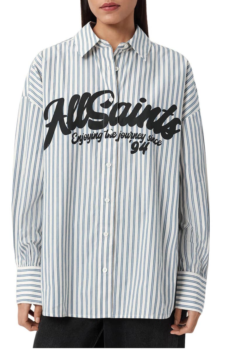 AllSaints Adrianne Logo Shirt, Main, color, Blue/ White