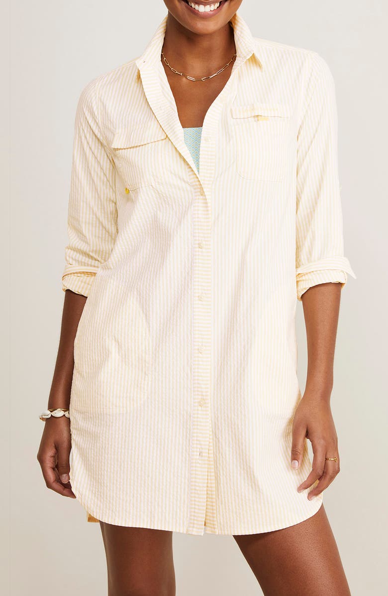 vineyard vines Harbor Stripe Long Sleeve Cover-Up Shirtdress, Alternate, color, Vineyard Vines White