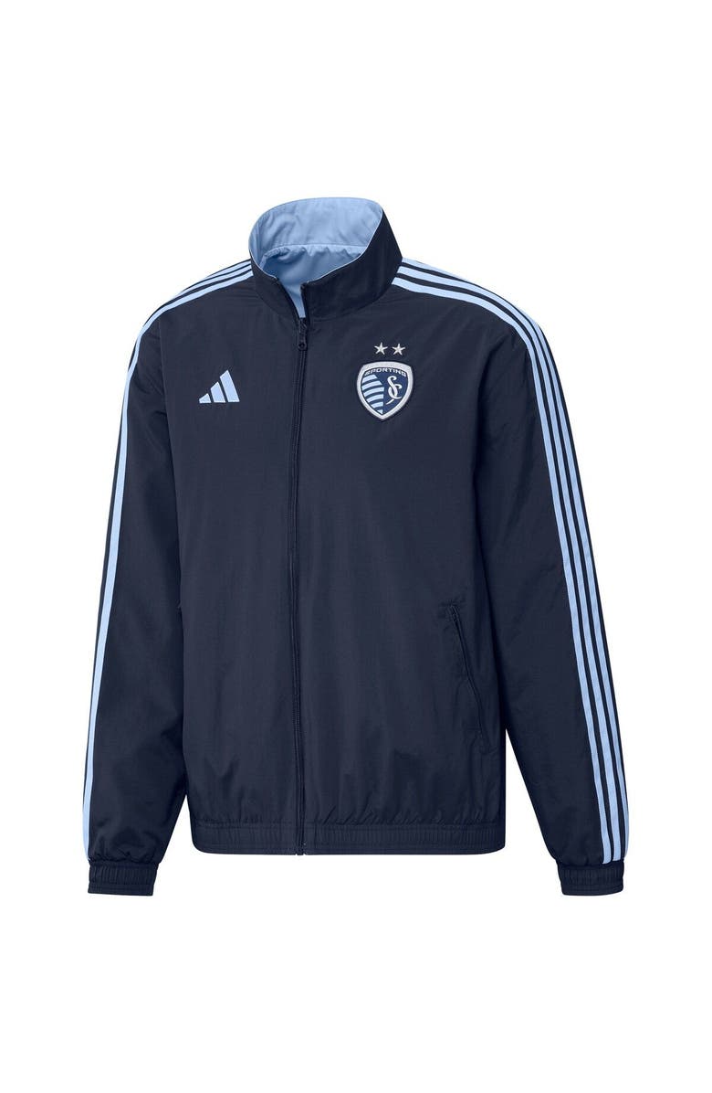 adidas Men's adidas Navy/Light Blue Sporting Kansas City 2023 On-Field Anthem Full-Zip Reversible Team Jacket, Alternate, color, Navy