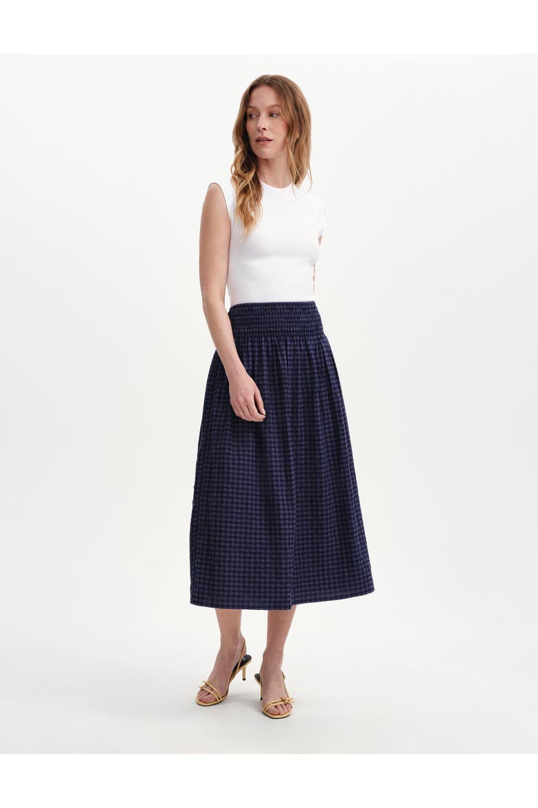 Vanessa Gingham Seersucker Midi Skirt, Alternate, color, Navy