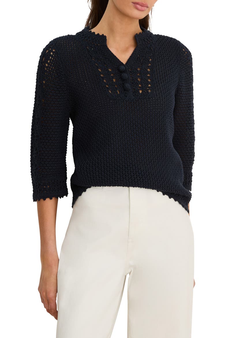 Semisheer Cotton Blend Open Stitch Sweater, Main, color, DARK INDIGO
