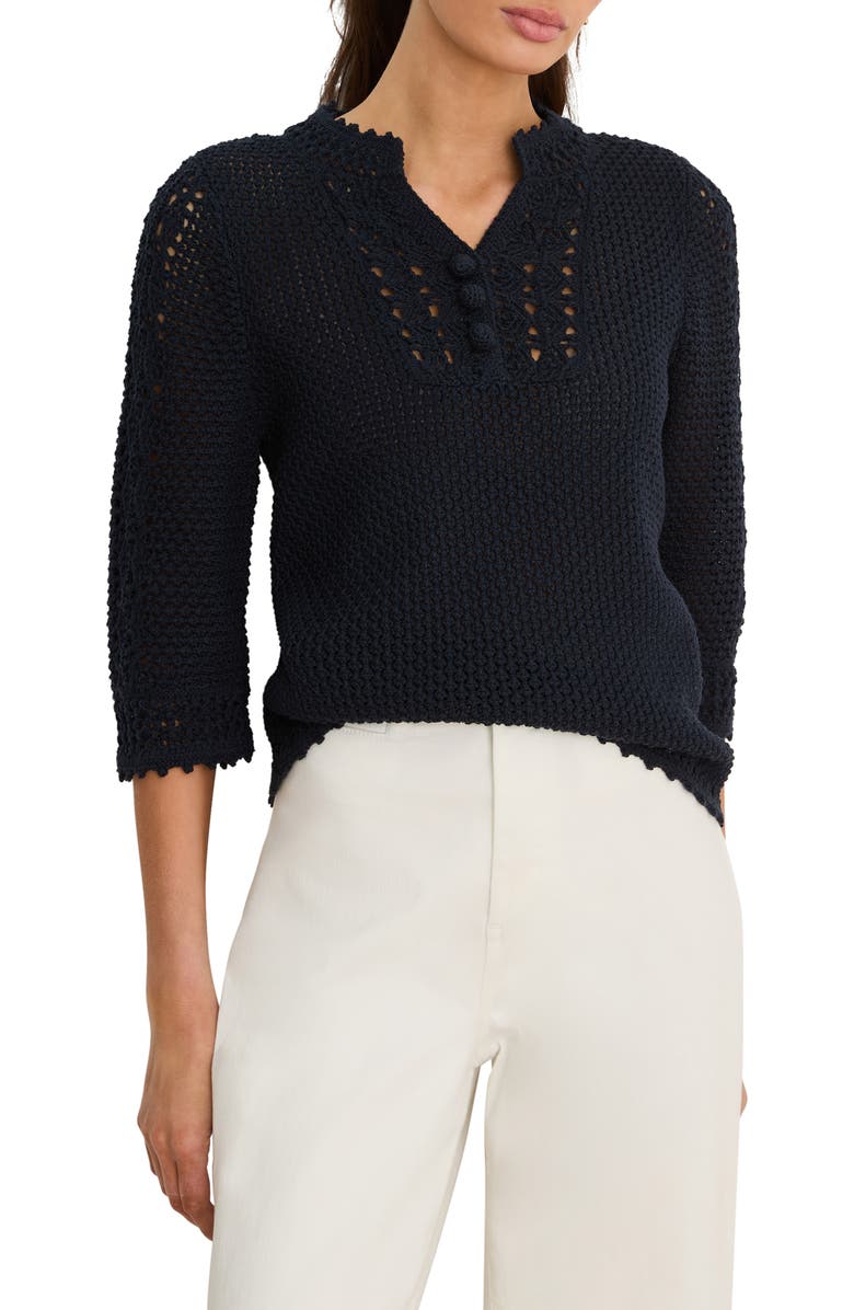 NIC+ZOE Semisheer Cotton Blend Open Stitch Sweater, Main, color, 
